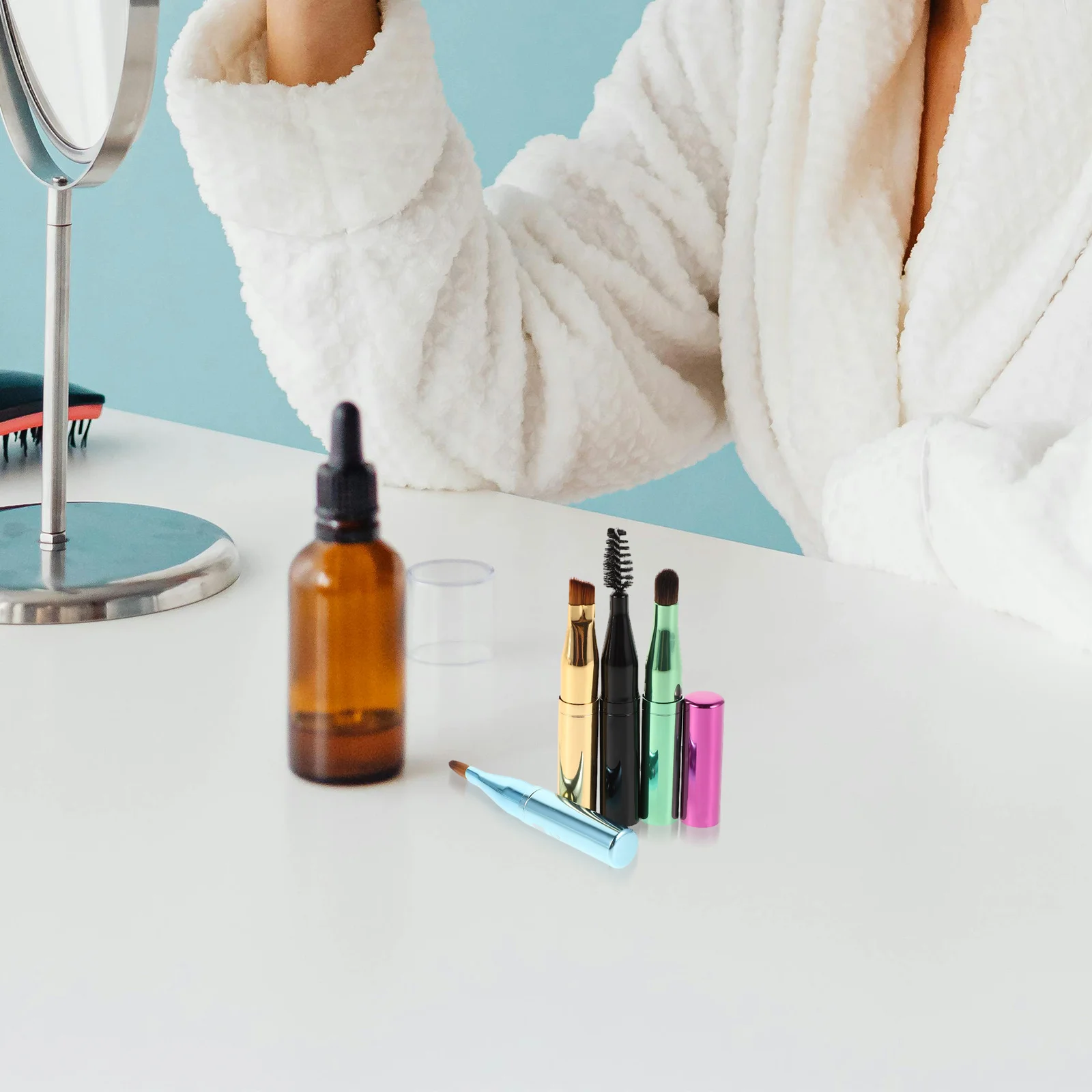 1Set Multifunctional 4in1 Makeup Brush Set Eyebrow Lip Eyeshadow Portable Travel Kit Eyebrow Brush Applicator Travel Makeup Set