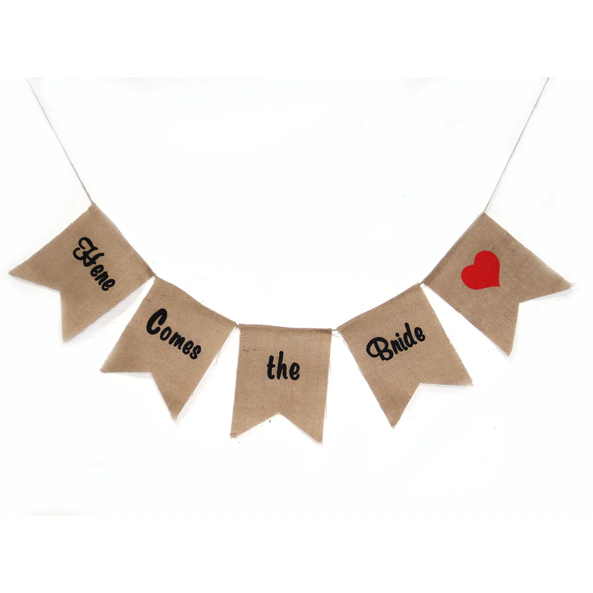 

5 PCS Pull The Flag Banner Wedding Decoration Bunting Hessian Burlap Here Comes Bride