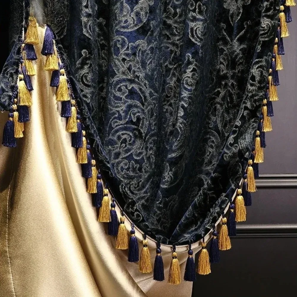 

Gold Luxury Curtains American French Luxury Blue Velvet Curtains For Living Room Cloth High-end Villa European Custom Size Decor