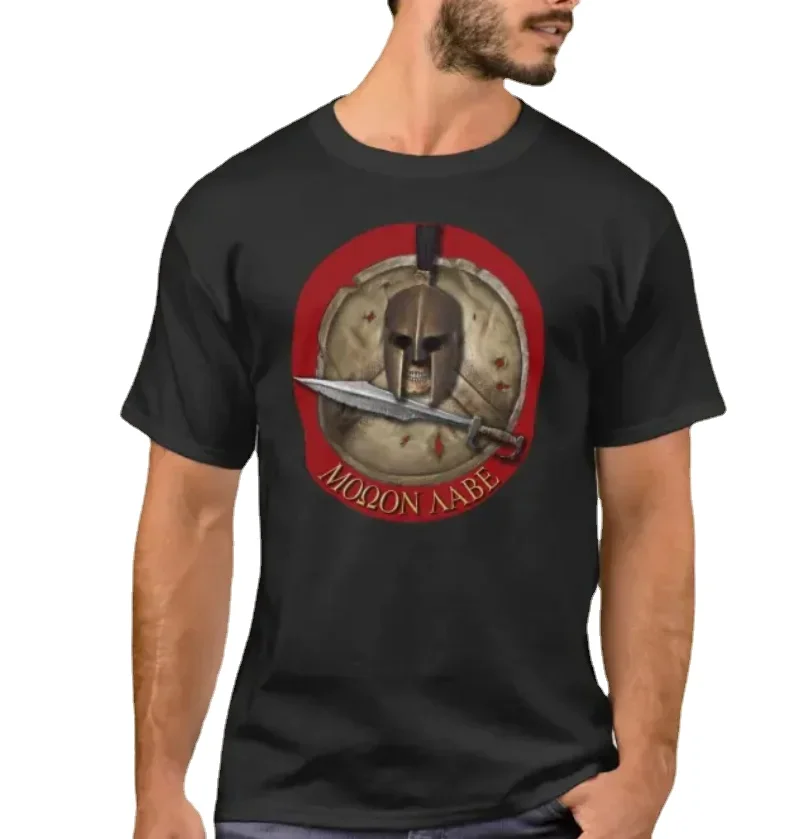 

Спартанский шлем защитный меч Molon Labe футболка. Летняя Хлопковая мужская футболка с коротким рукавом и круглым вырезом, Новинка
