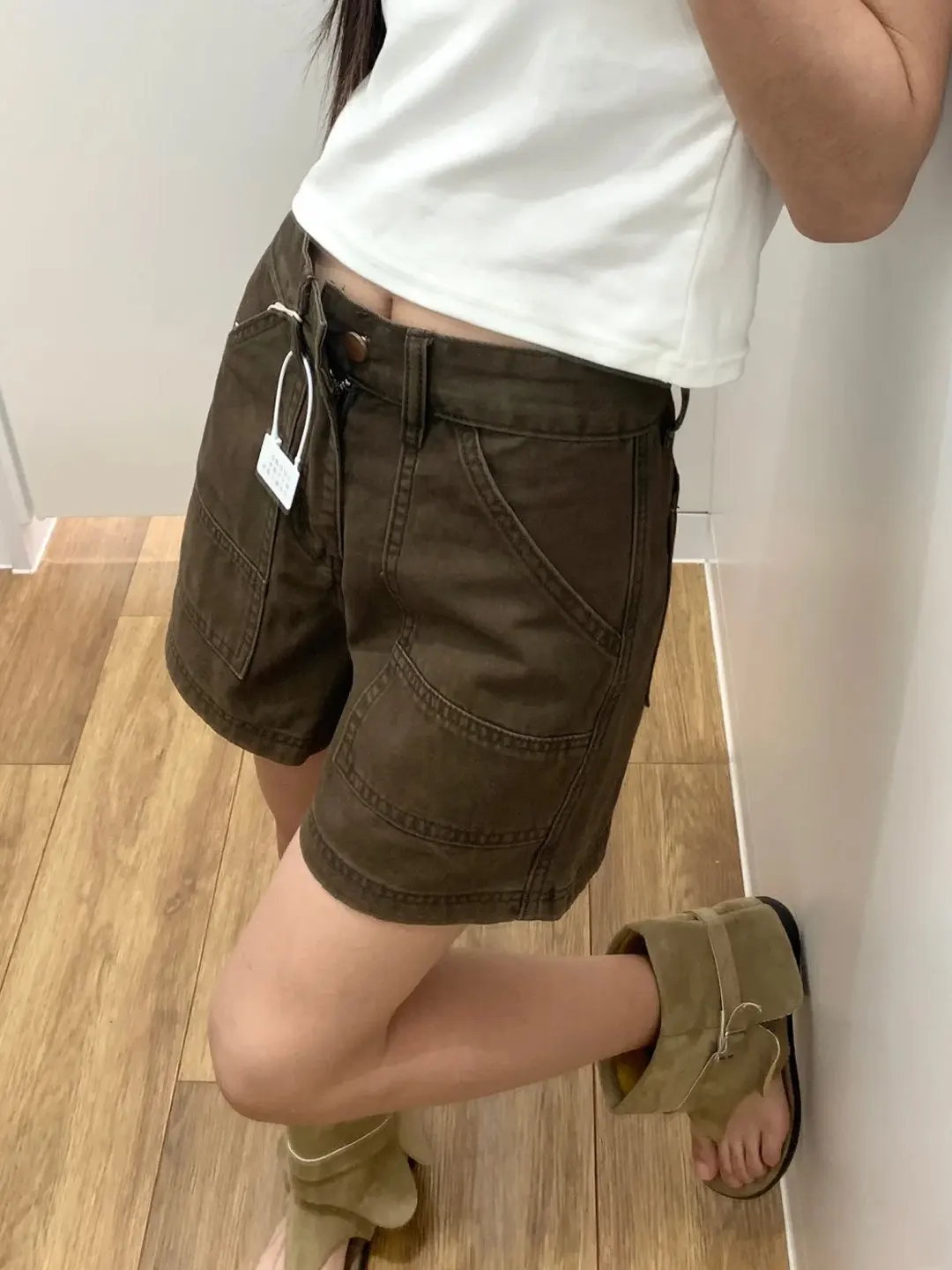 High Waist Wide Leg Denim Shorts Women's Summer Slimming Loose A-Line Shorts Coffee Color Straight Tube Shorts Casual Wear