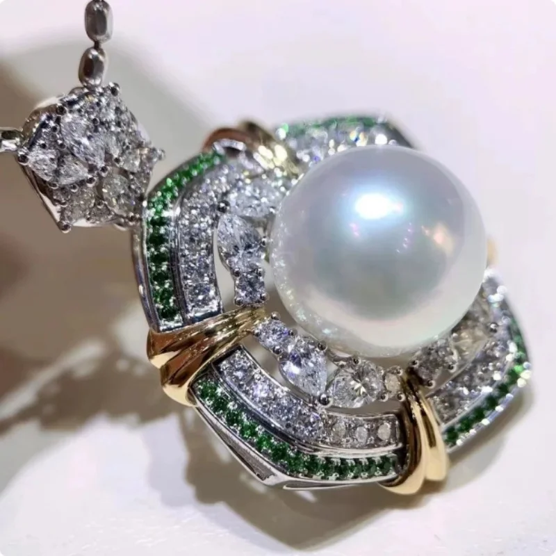 AAAA 11-12mm South China Sea round White Pearl Pendant Necklace 18 Inches 925s Oversized Beautiful Jewelry
