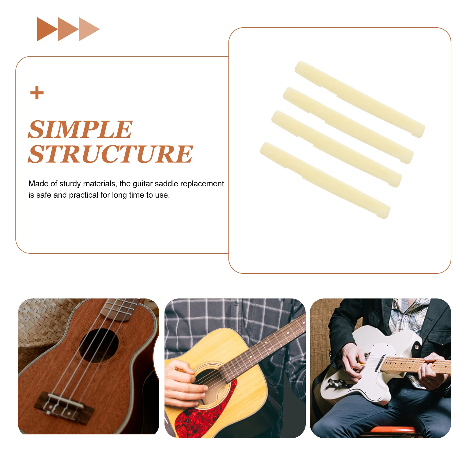 

4 Pcs Guitar off The Bridge Saddle Component Acoustic Nut and Beef Bone Replacement