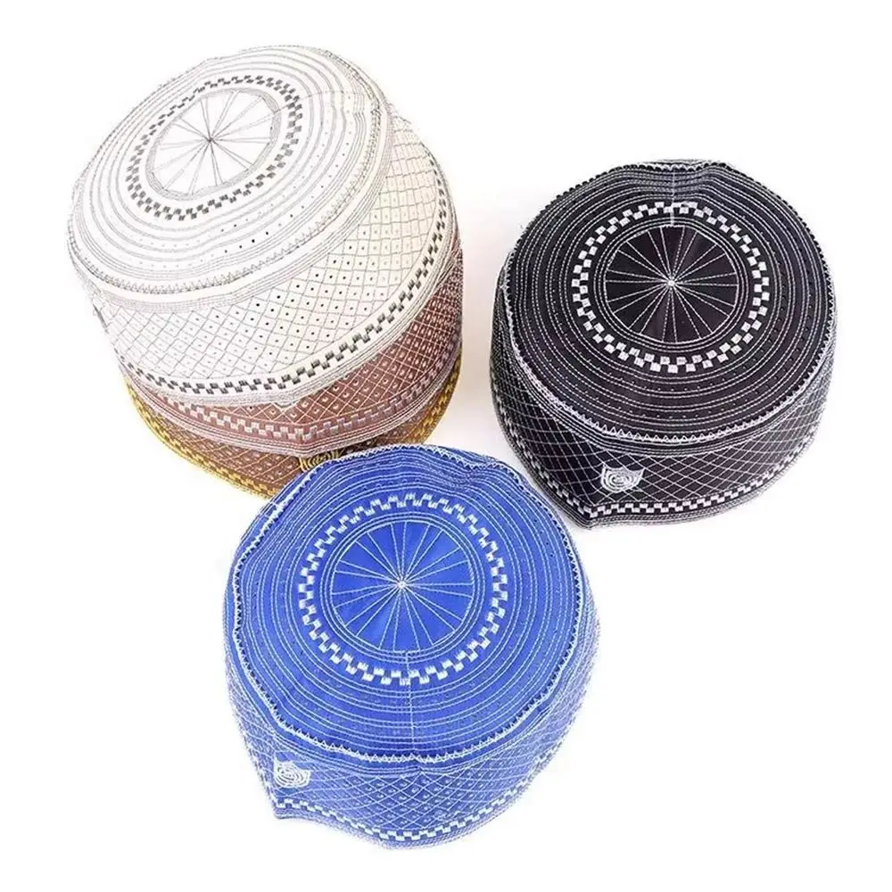 Fashion Embroidery Muslim Hat Breathable Comfortable Prayer Hat Islam Saudi Arabian Turban Cap for Men