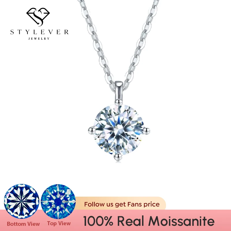 Stylever Luxury Certified Moissanite Diamond Classic Round Pendant Necklace for Women 925 Sterling Silver Chain Wedding Jewelry