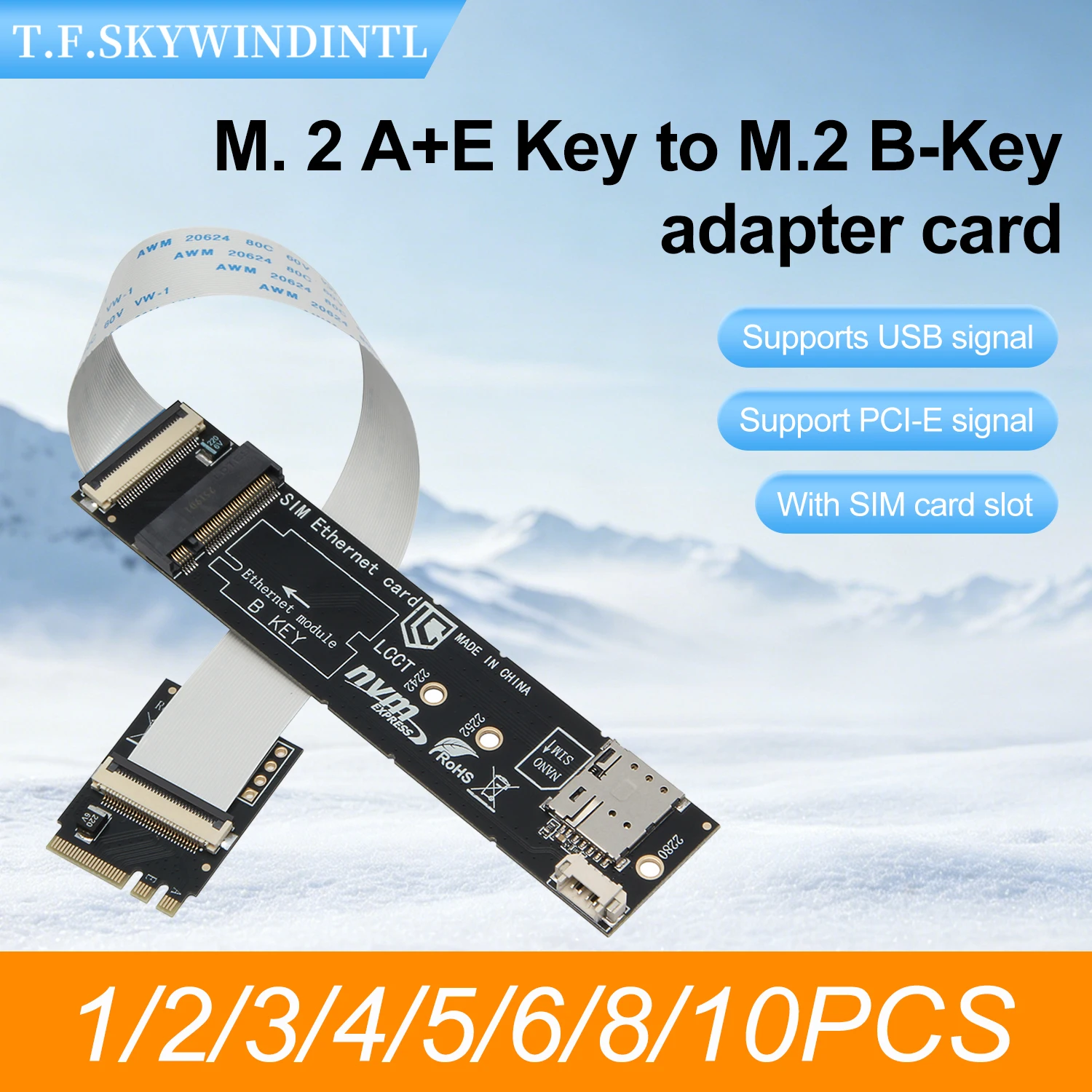 M. 2 A+E Key to M.2 B-Key Expansion Card M.2 A+E Key to KEY-B 3G, 4G, 5G Network Module WPA Adapter Card NANO With SIM Card Slot