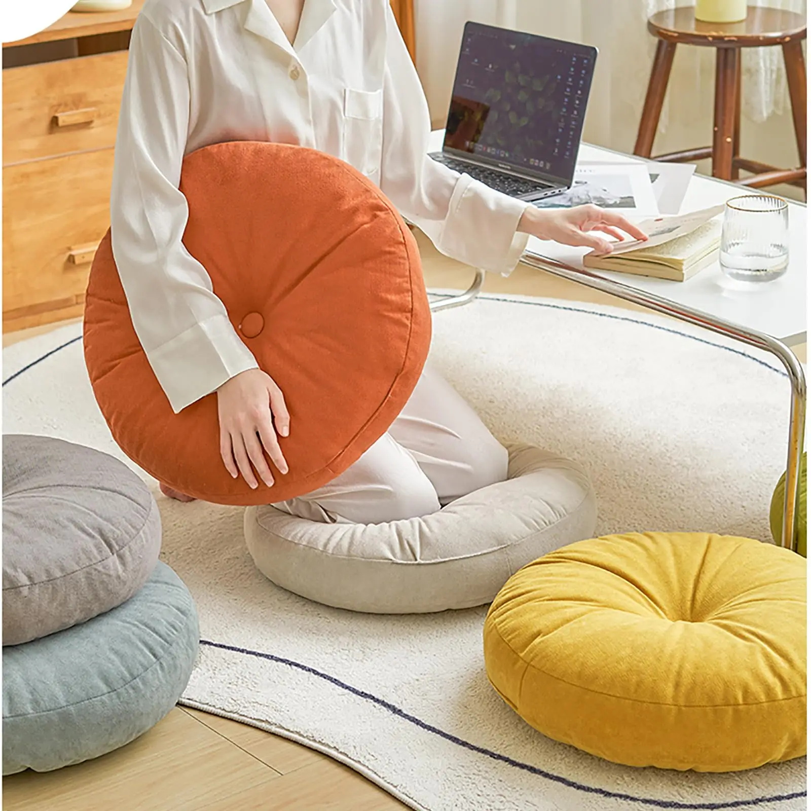 Round Floor Pillow for s, Meditation Floor Cushions Chenille Fabric Seat Pads Pillows Cushion for Living Room Balcony