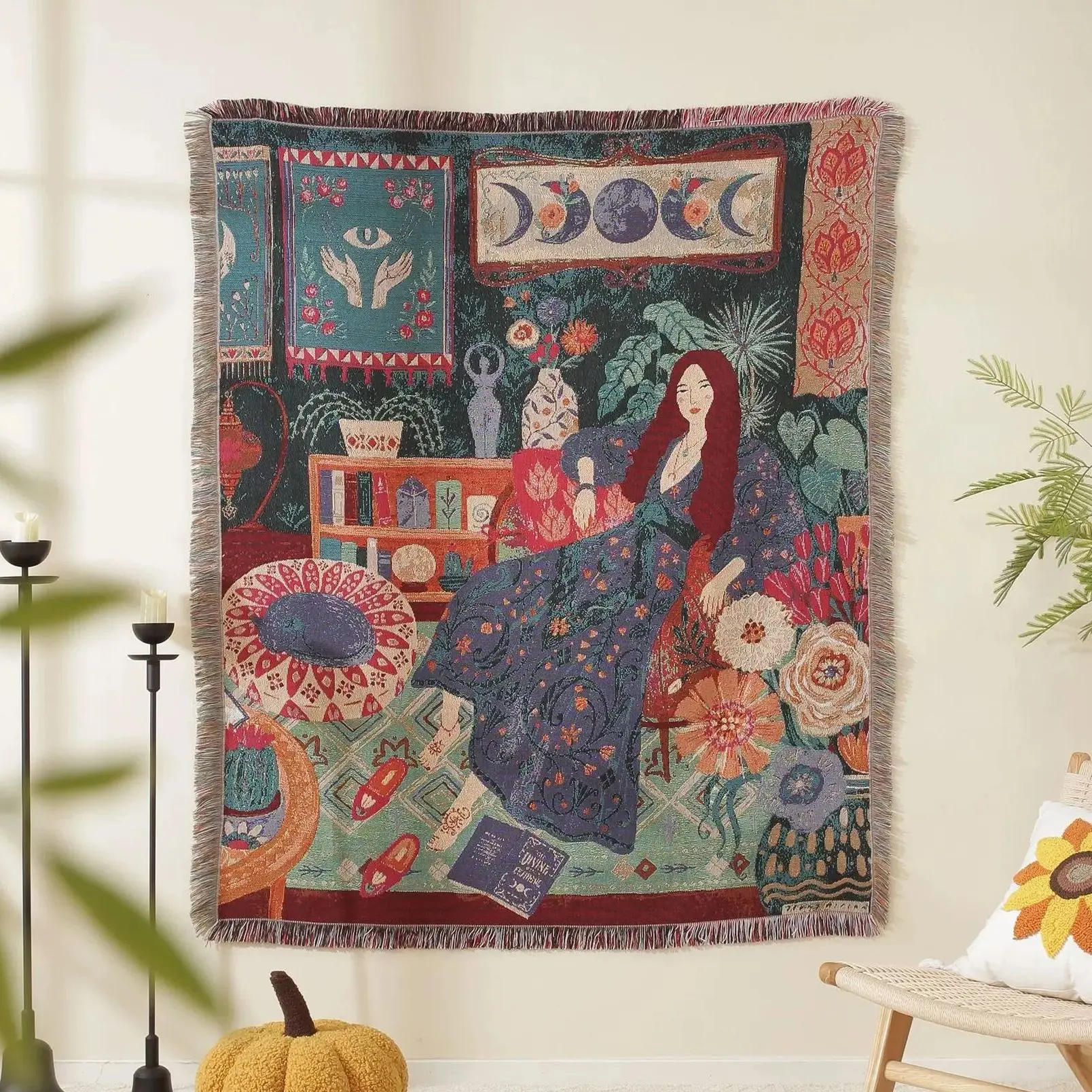 

Nordic Style Artist Blankets for Beds Retro Art Bedroom Decoration Tapestry Leisure Ladies Picnic Blanket Outdoor Camping Mat