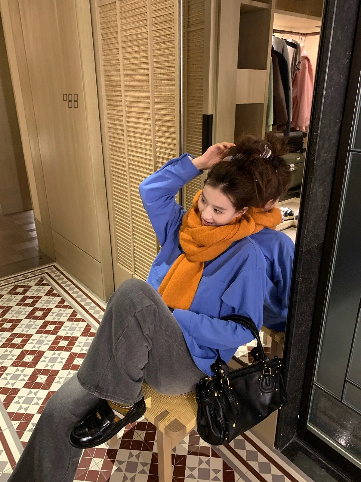 

Klein Blue Cumin Flavor Casual Loose Long Sve Women's irt Autumn Winter Layering Outerwear Cotton Comfortable Ultra Light