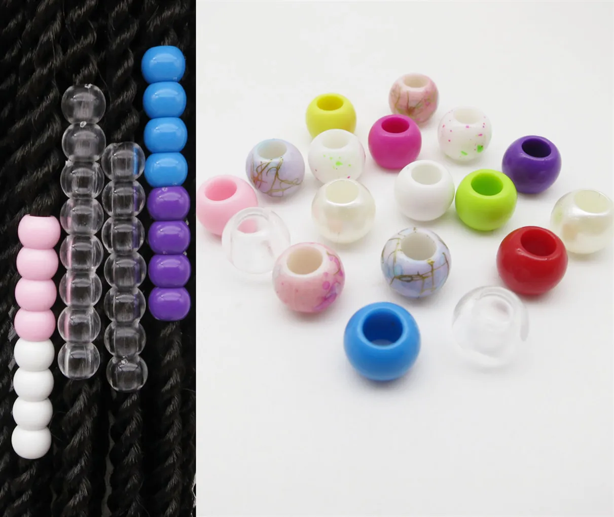 

50pcs Hair Beads 5mm Big Hole Dreadlock Beads Round Loose Beads for Necklace Bracelet Jewelry Making Accessories Hair Decoration