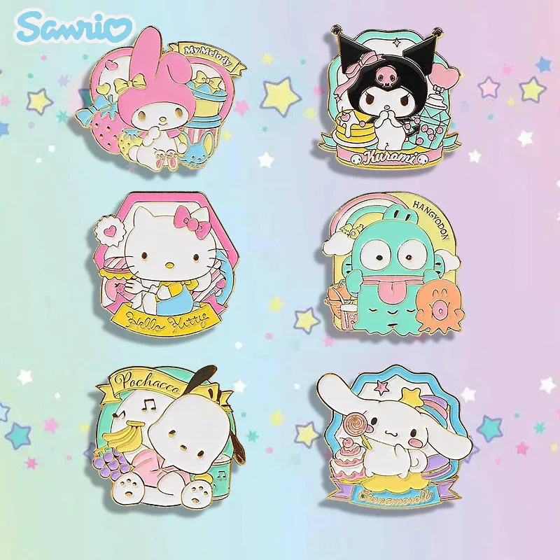 Sanrio Hello Kitty Brooch Mymelody Kuromi Cinnamoroll Cute Enamel Pins Anime Pins Figures Lapel Pins Kawaii Brooches for Women