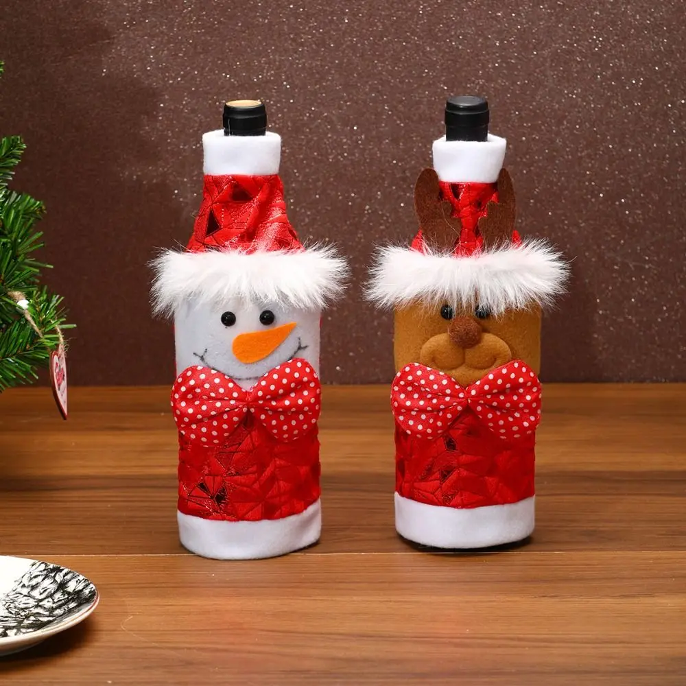 2pcs Cartoon Christmas Wine Bottle Cover Santa Claus Snowman Elk Cute Red Wine Bottle Cover Reusable Exquisite