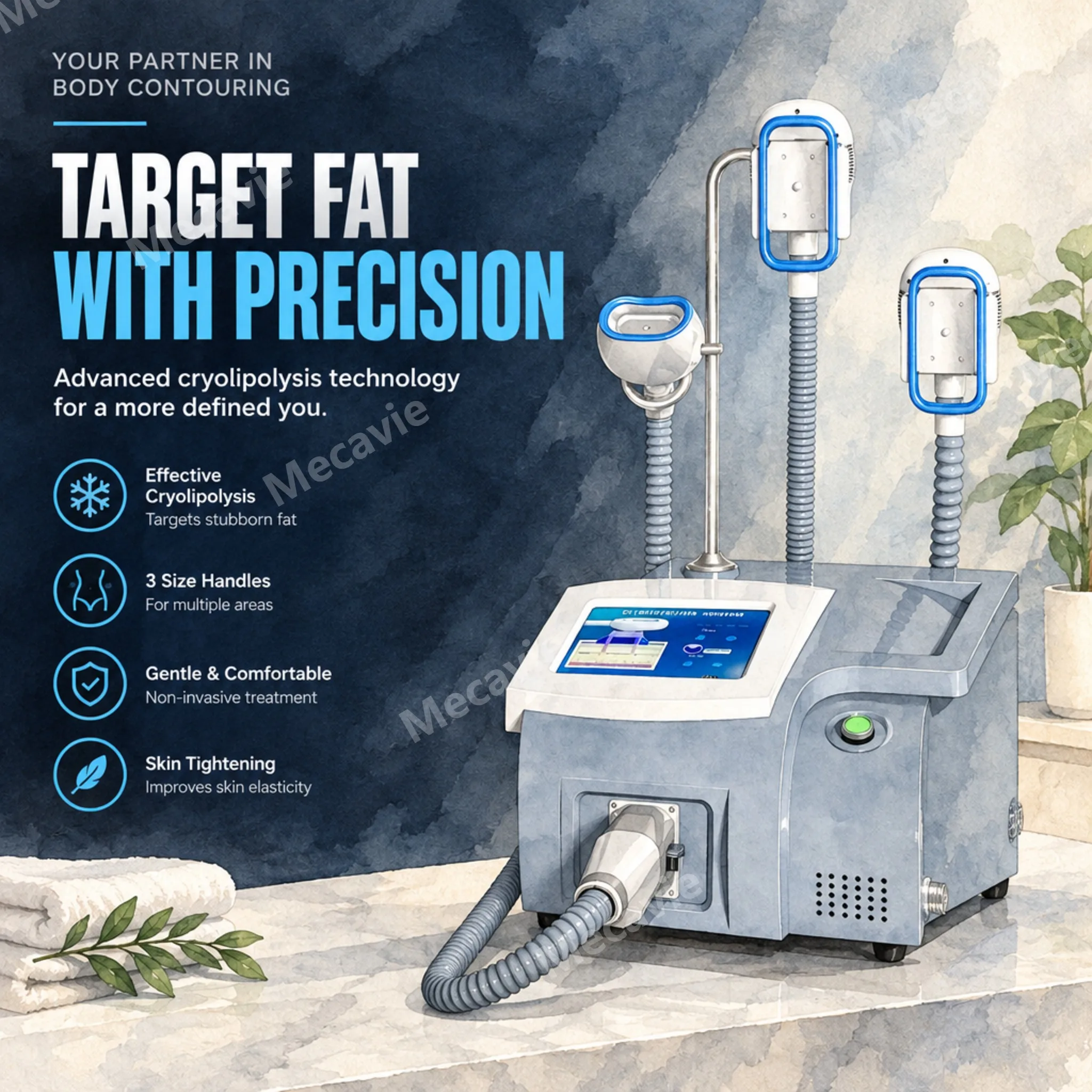Professional Cryolipolysis Fat Freezing Machine With Three Interchangeable Handles Vacuum Rf Blue Led Light And Refrigeration