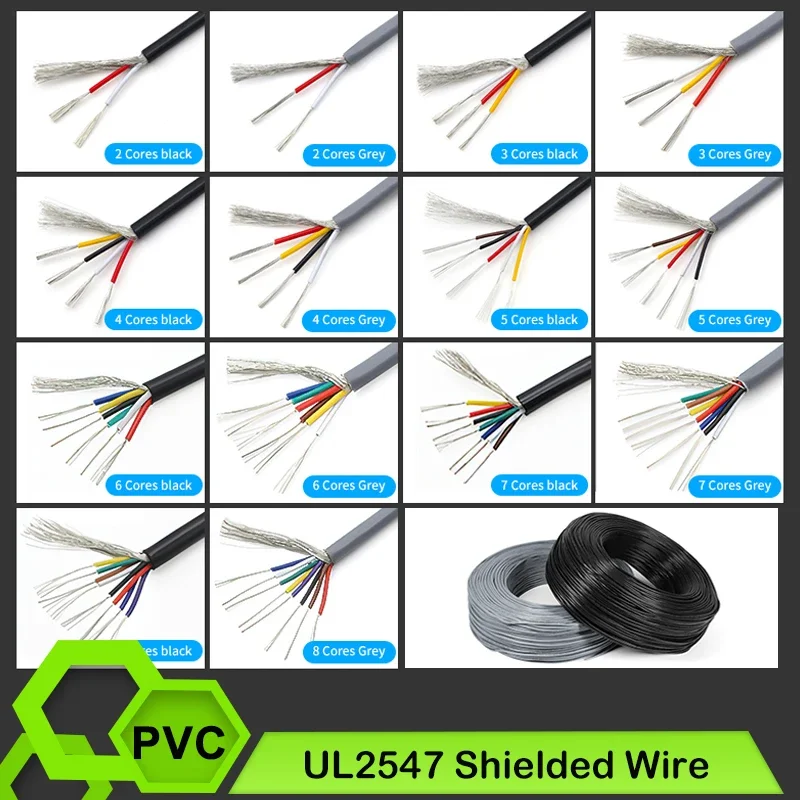 1/3M UL2547 Shielded Wire 30 28 26 24 22 20 18AWG Channel Audio 2 3 4 5 6 7 Core Headphone Line PVC Copper Signal Control Cable