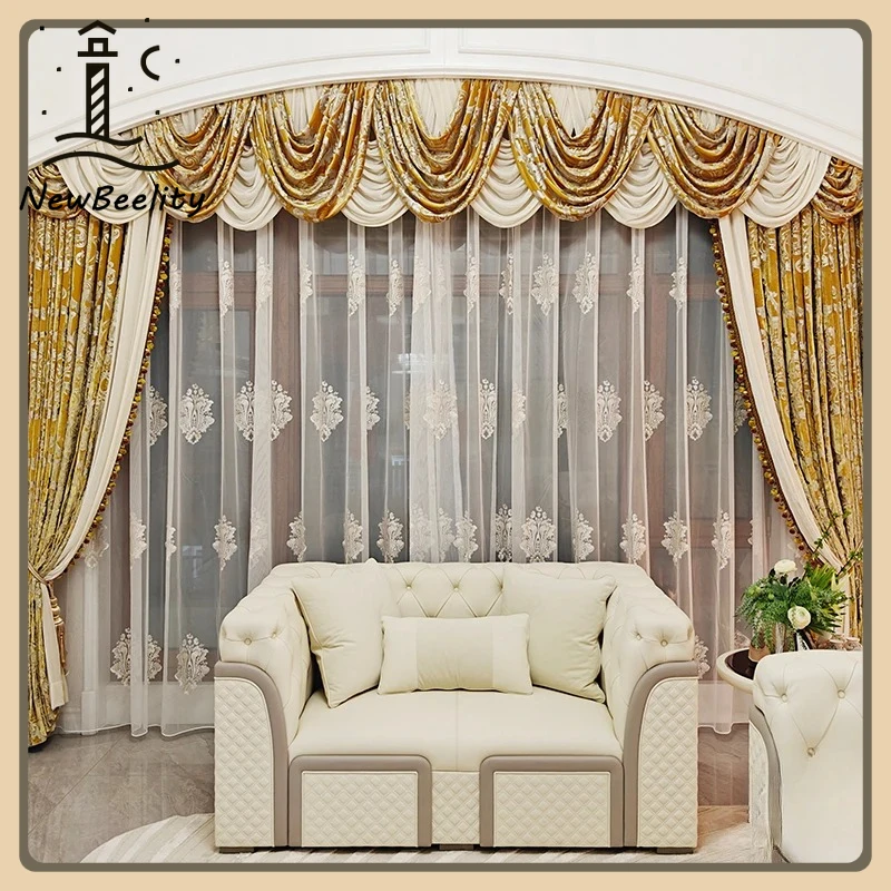 European Embroidery Blackout Luxury Curtains for Living Room Bedroom High-grade Jacquard Palace High Villa Curtains Customize