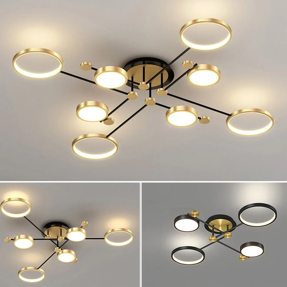 Moderna luz de teto LED para sala e quarto, moldura dourada, lustre de alumínio interior, nova luminária luz lustres