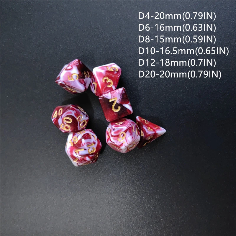 متعدد الوجهين DND النرد ، TRPG المحصنة ألعاب المجلس ، العلامة التجارية الجديدة الاكريليك مجموعة ، ثنائي اللون نمط ، D4 ، D6 ، D8 ، D10 ، D12 ، D20 ، 7 قطعة ، 1 Set #3