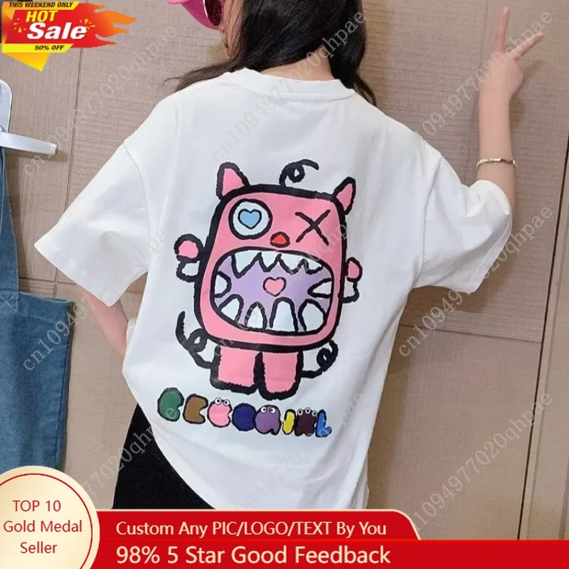 

2023 Summer Kids Clothes Sweet Cool Girl T Shirt Short Sleeve Tops 100% Cotton FashionStreet style O-Neck T-shirt for Children