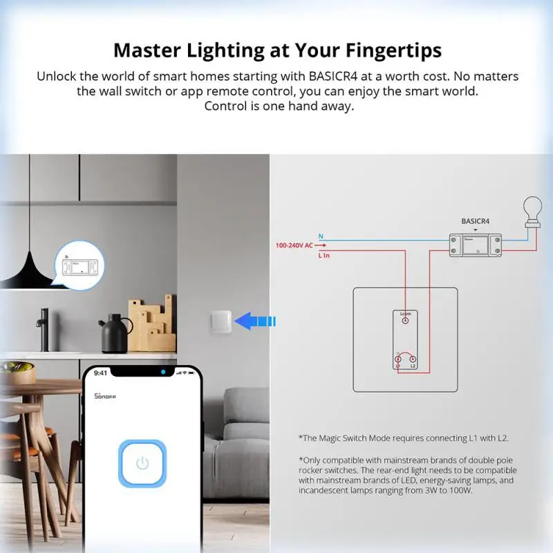 SONOFF Switch BASIC R2/R4 Wifi Smart Switch Module 10A Wireless APP Remote Control Timer Light Switch For Smart Home Automation