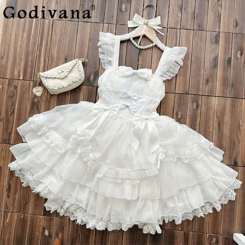 

Sweet Wedding JSK Strap Dress for Girls Summer Original Design Lolita Princess Dress Women's Japanese Style Black White Dress
