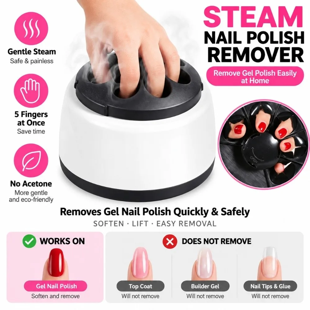 Plastic Nail Polish Remover Machine White Steam Technology Electric Nail Steamer 5 Finger Capacity Automatic Working