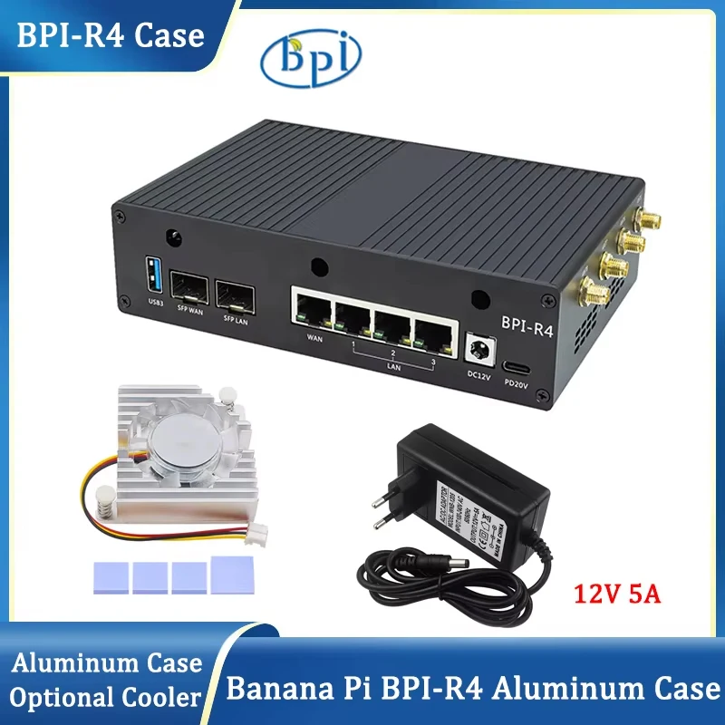 Banana Pi BPI-R4 Aluminum Case Metal Shell Optional Fan Power Supply For Banana Pi BPI-R4 Development Board