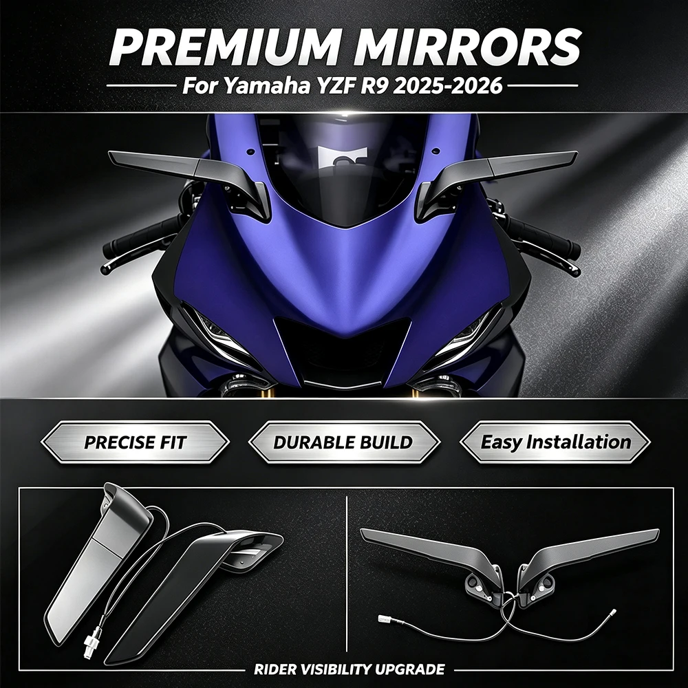 For Yamaha YZF-R9 2025-2026 Motorcycle With LED Turn Signal Rearview Mirror YZF R9 Invisible Adjustable Side Mirror Accessories