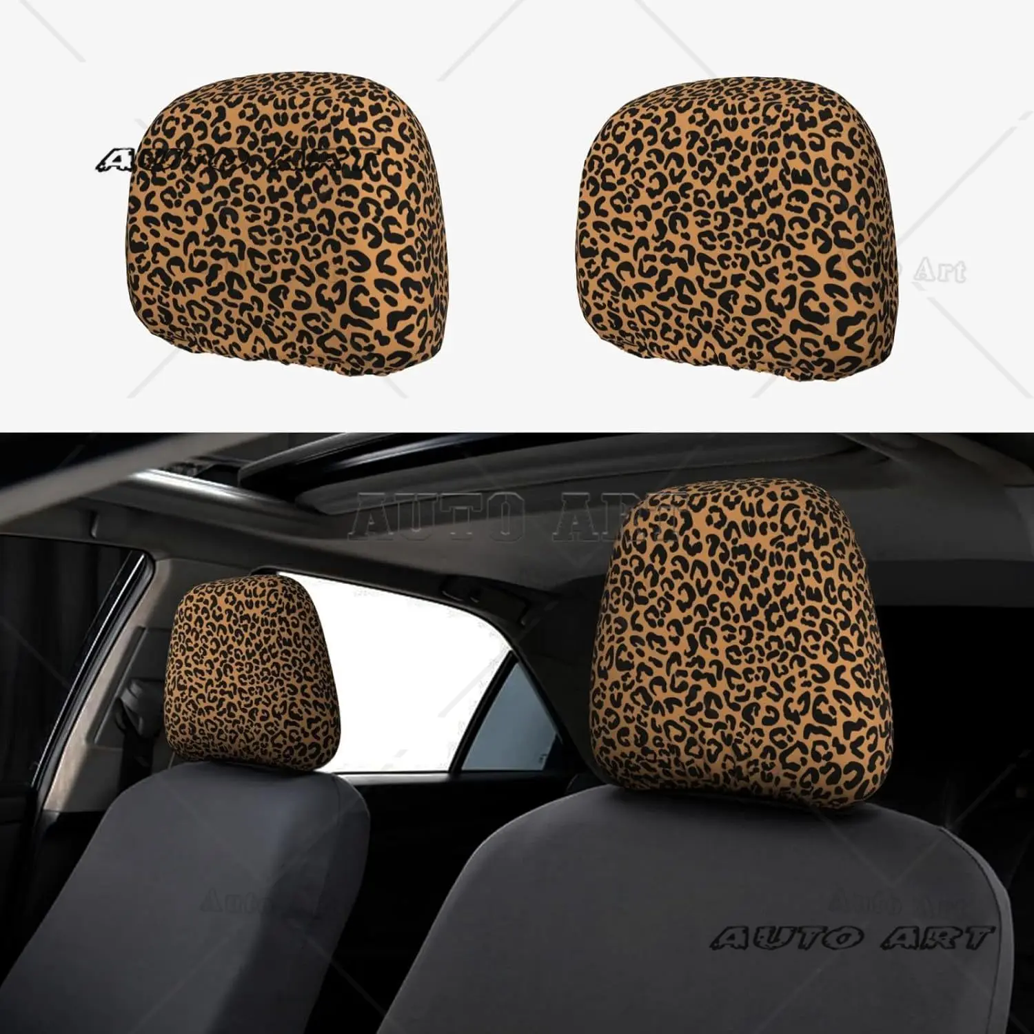 

Leopard Car Headrest Covers 2 PCS Soft Car Seat Head Rest Cover Protector Universal Headrest Anti-Dirty Covers Washable