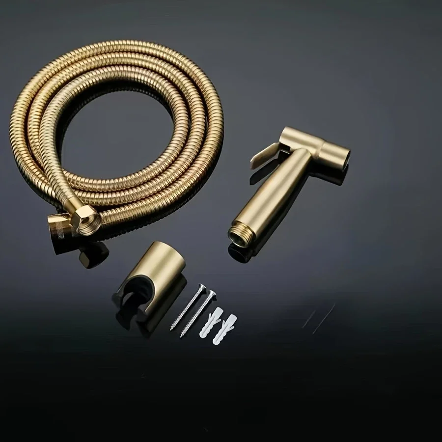 Classic three piece set of gold stainless steel bathroom shower head, high-pressure gun, toilet matching, toilet accessory