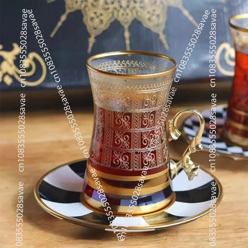 Palace-style Black And White Tea Cup And Saucer, Creative Glass Cup For Home Use, High Temperature Resistant, 160ml