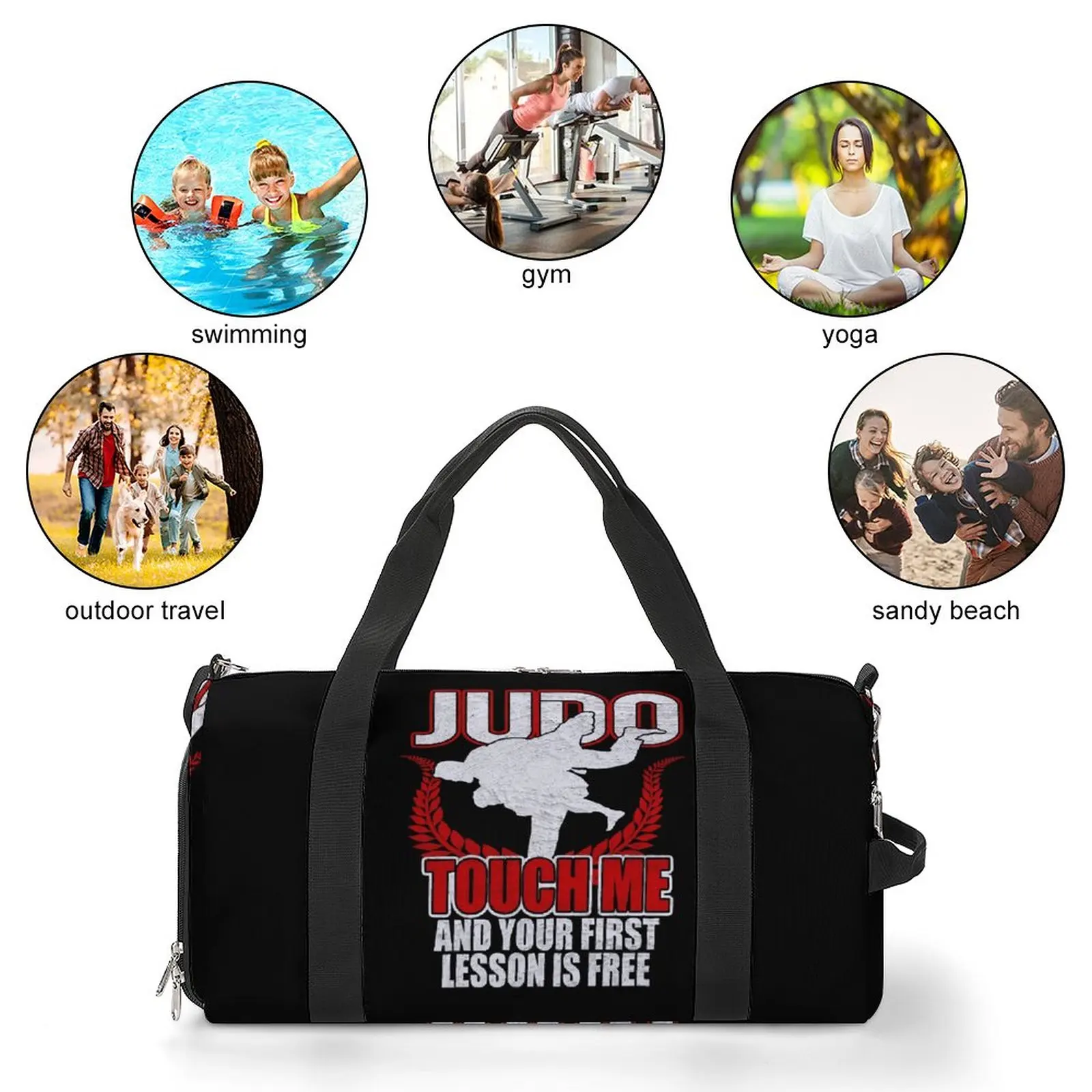 Judo Gym Bag Your First Lesson Is Free Travel Training Sports Bags Men Print Gym Accessories Retro Fitness Bag Portable Handbags