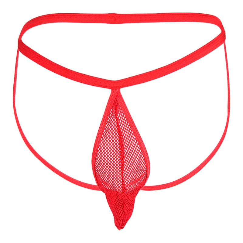 Fun underwear thong for men\'s U convex underwear sexy double Ding transparent mesh open crotch T-shaped pants