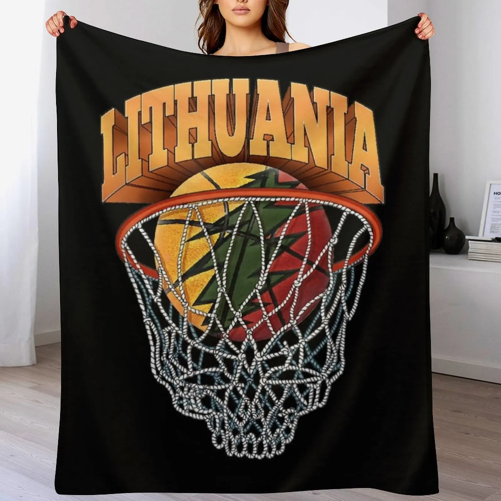 

Lithuania Basketball Skeleton Net Classic Throw Blanket Plaid on the sofa Quilt Vintage bed plaid Blankets