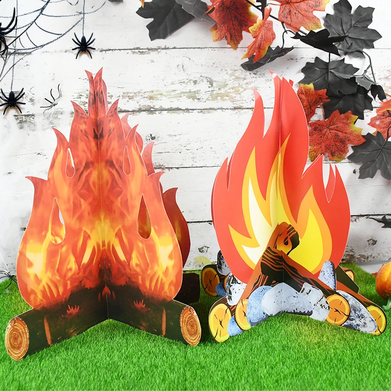 3D Cardboard Campfire Centerpiece Artificial Fire Fake Flame Paper Halloween Decoration Flame Torch Xmas New Year Party Supplies