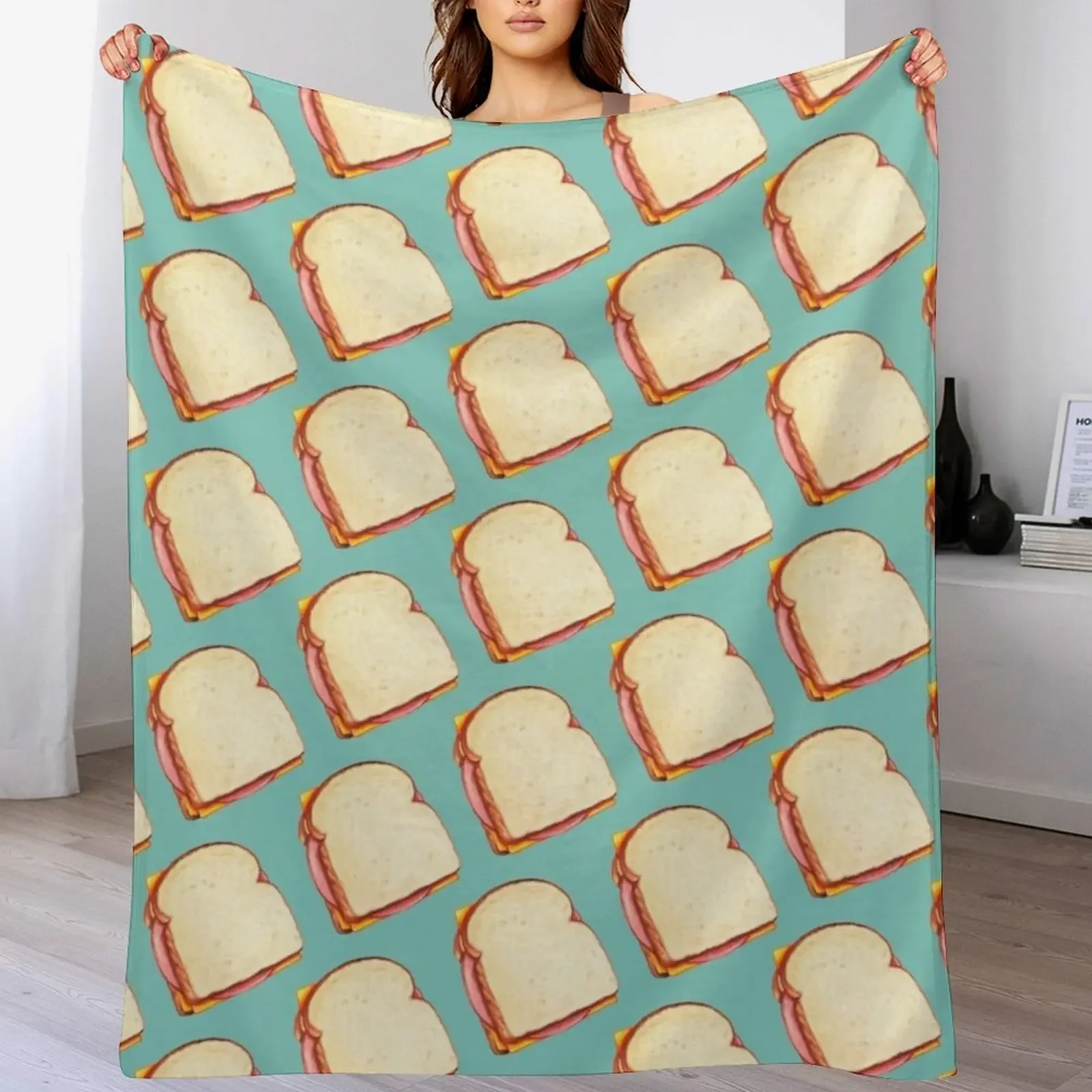 Bologna Sandwich Pattern - Blue Throw Blanket Picnic Decorative Throw for babies Thin Blankets