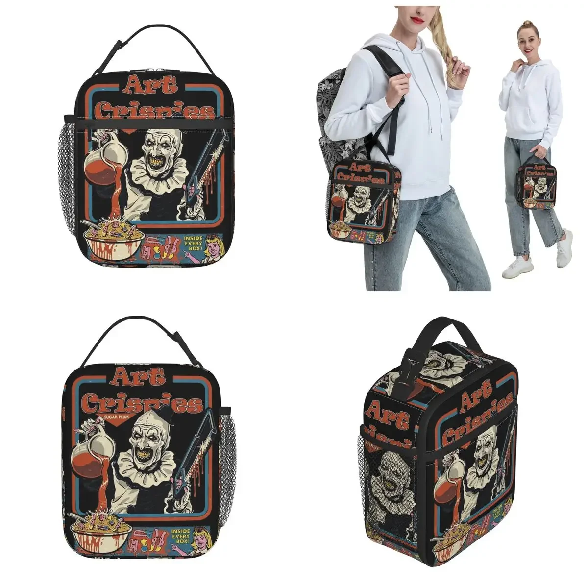 Art Crispies Terrifier Clown Thermal Insulated Lunch Bag for School Portable Food Container Bags Cooler Thermal Lunch Box