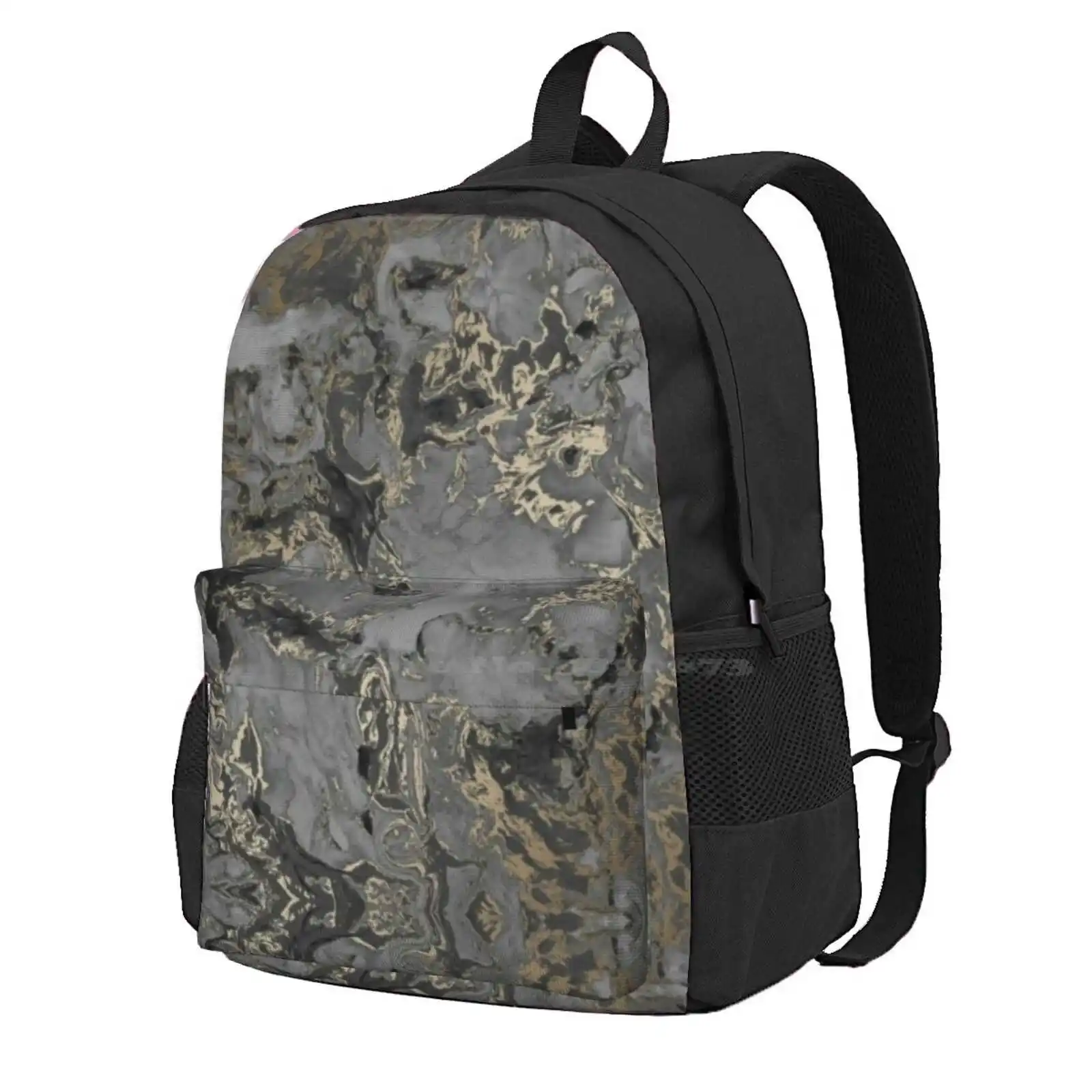 Black, Gold And Grey Marble Hot Sale Schoolbag Backpack Fashion Bags Golden Marble Pattern Patterns Light Blue Baby Blue