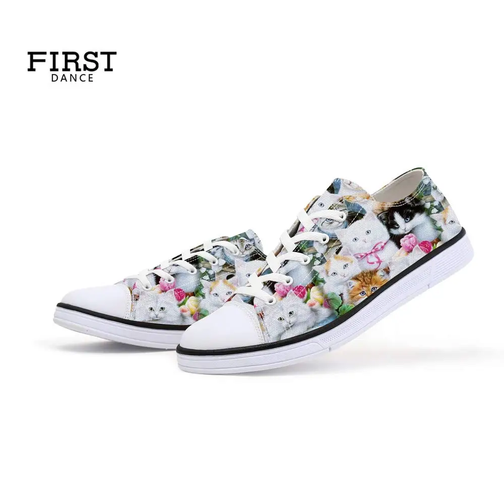 FIRST DANCE Shoes for Women 2019 Spring Shoes Animal Printed Cat Sneakers Shoes for Ladies Low Top Shoes Cute Dog Print Shoes