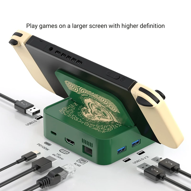 6 In 1 Docking Station For Switch With 4K/30Hz USB3.0+USB2.0X2 PD 100W Fast Charging RJ45 100Mbps Switch TV Docking-A38R