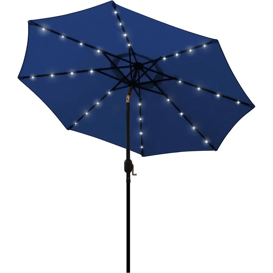 

9 ft Solar Umbrella 32 LED Lighted Patio Umbrella Table Market Umbrella with Tilt and Crank Outdoor Umbrella for Garden, Deck, B