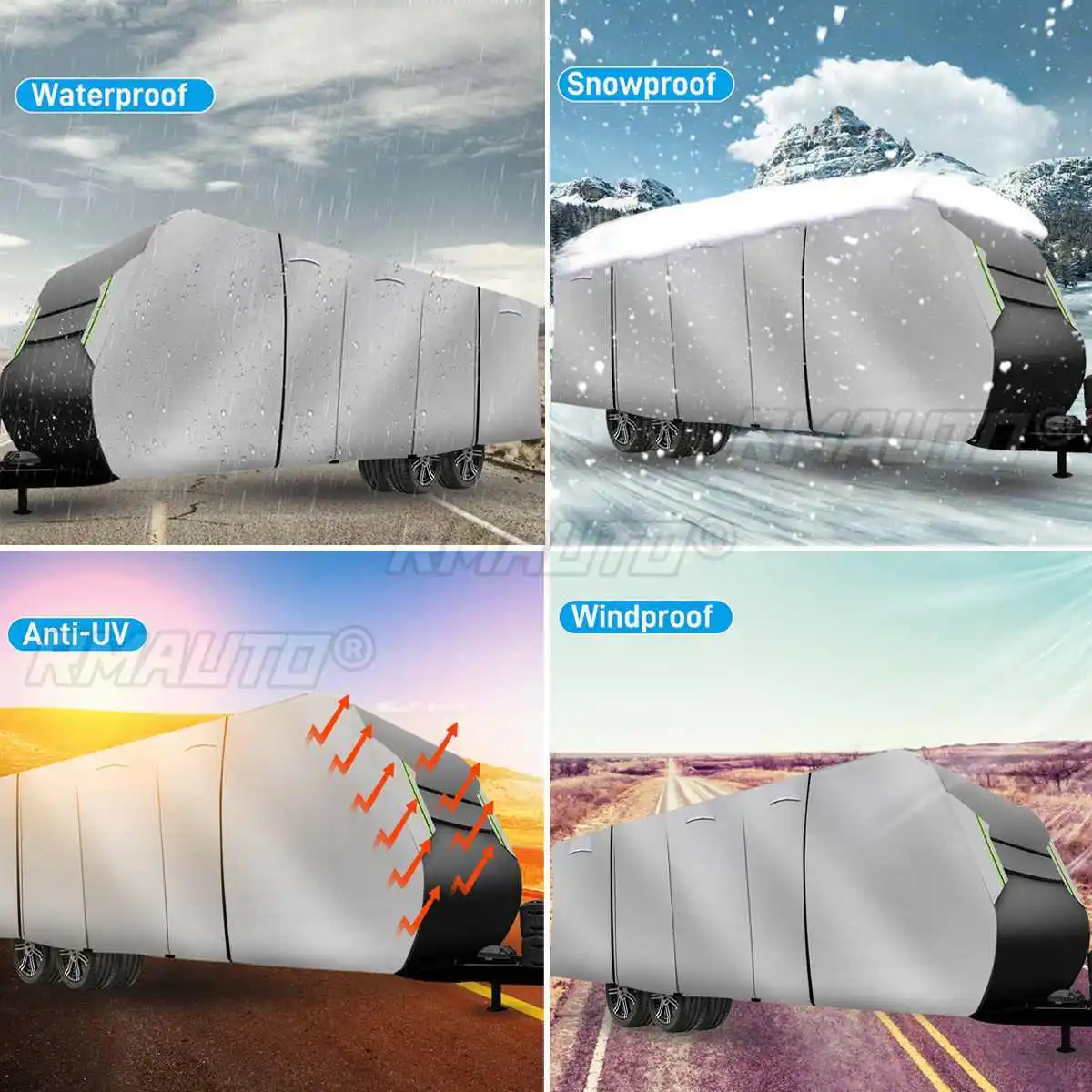 16ft-30ft RV Caravan Cover Kit, Anti-UV Waterproof Camper Shelter with Tire & Towing Jack Cover, Snow Ice Frost Resistant