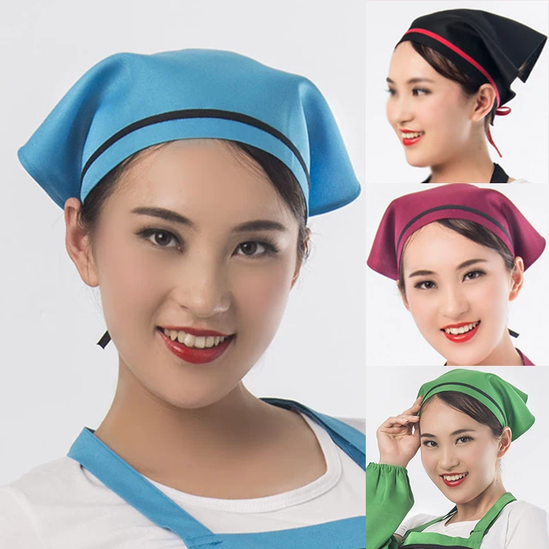 Adult Adjustable Chef Hat Breathable Triangle Head Scarf Kitchen Accessories Cooking Hat Restaurant Chef Worker Cap Dustproof