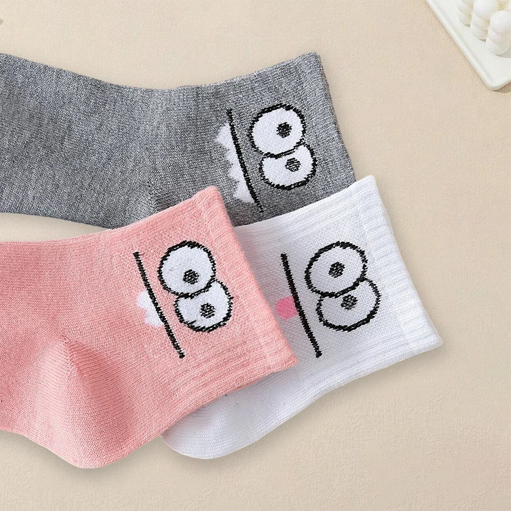 5 Pairs Women Cartoon Multi-color Eye Pattern Socks Fashionable Versatile Soft Socks Comfortable Lightweight Mid Length Socks