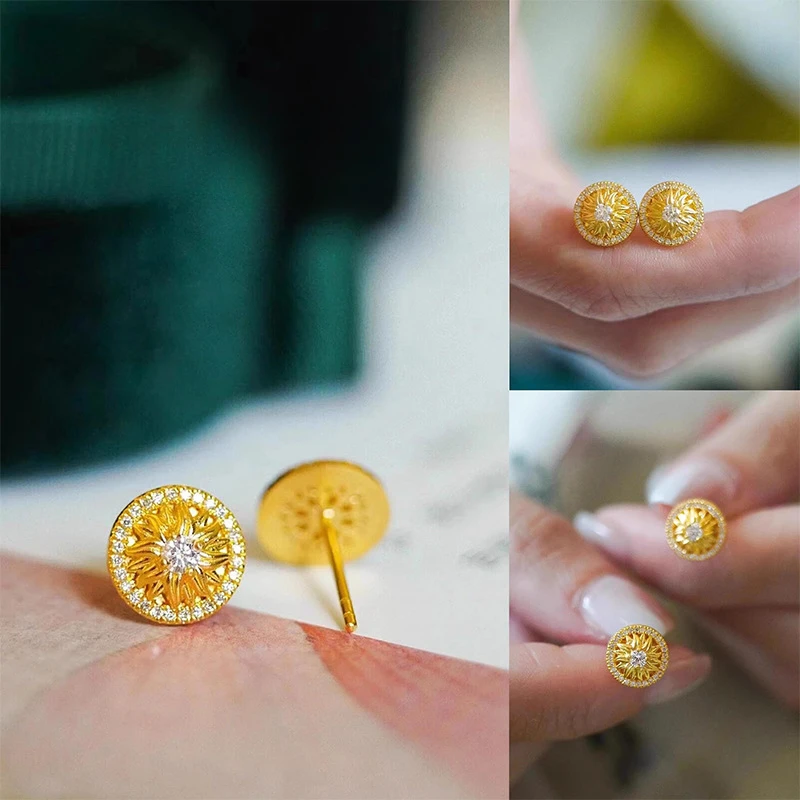 

18K Gold Color Dot Diamond Daisy Sunflower Earring for Women's Jewelry Stud Earrings Wedding for Bridal Girlfriend Not Fade
