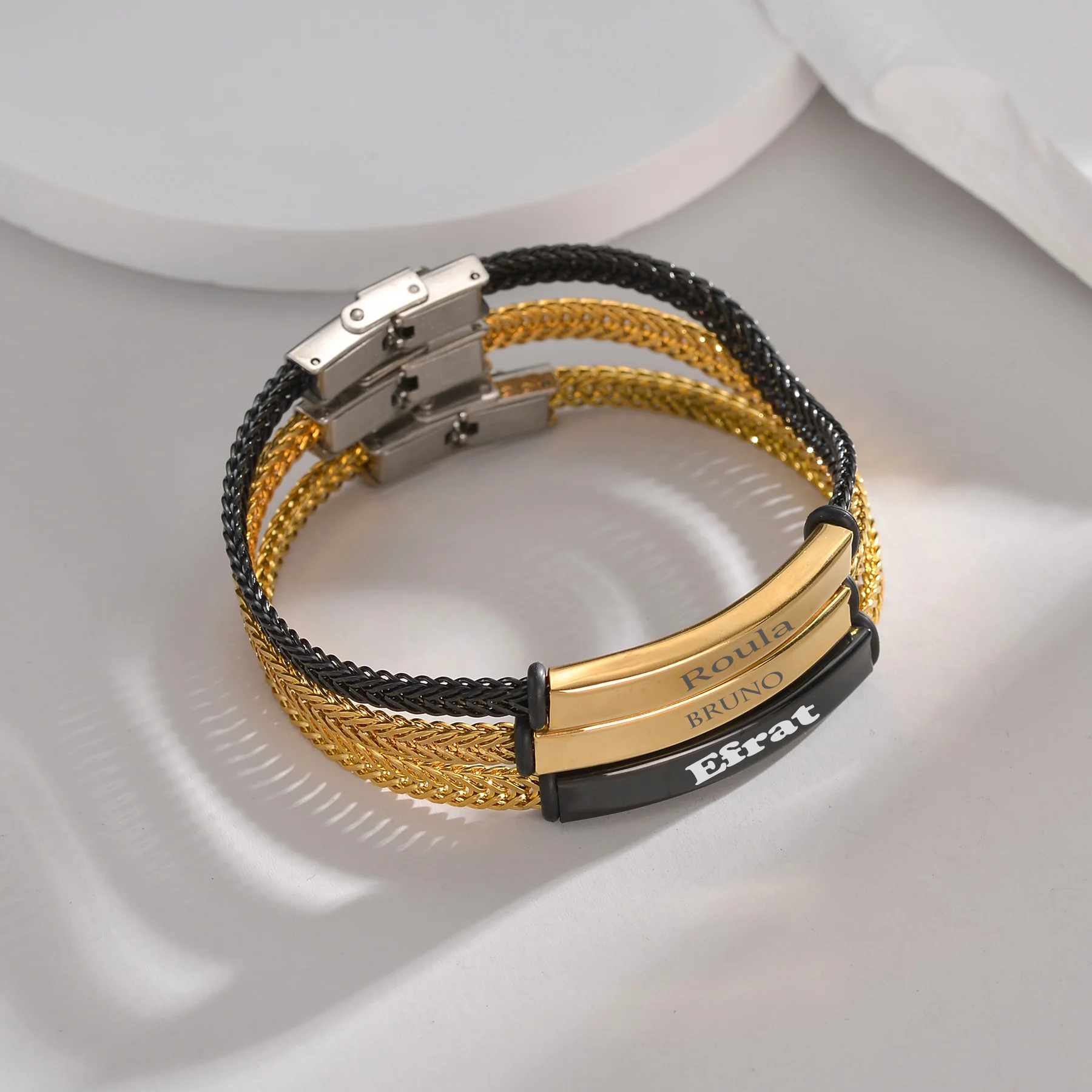 Atoztide Punk Personalized Engrave Name Bracelet For Men Women Stainless Steel Chain Bangle Couple Family Birthday Jewelry Gift
