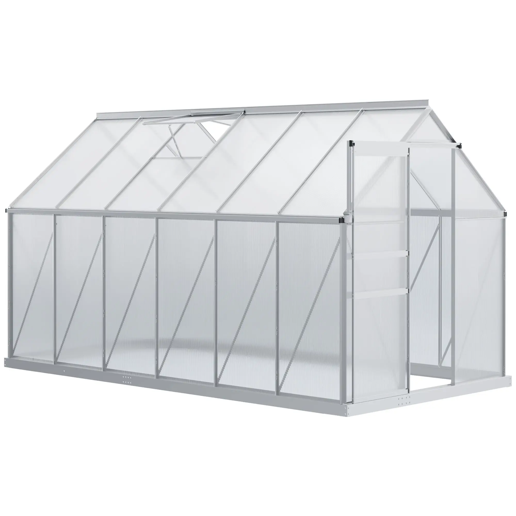 

Для алюминиевой теплицы Outsunny 12 x 6 футов, комплект садовой теплицы из поликарбоната с регулируемым вентиляционным отверстием на крыше, дождевой желоб