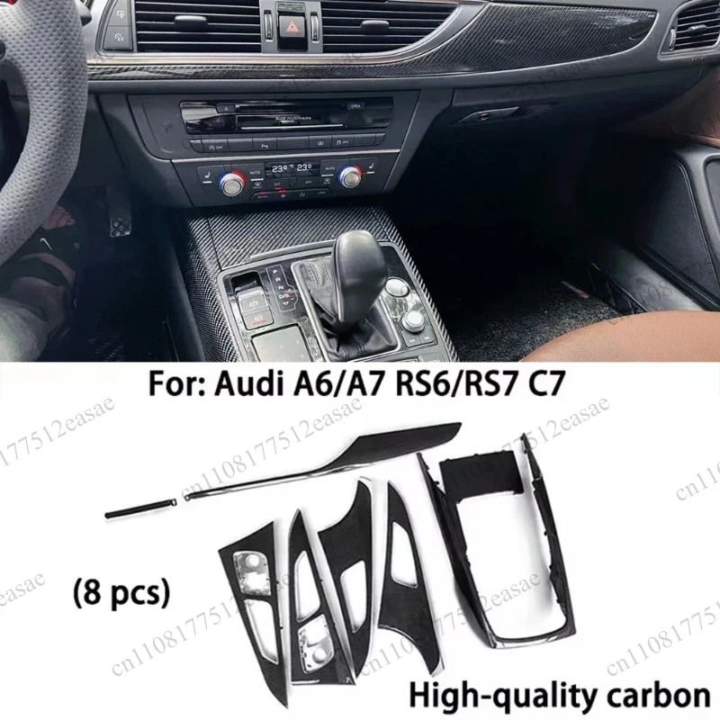 8Pcs Carbon Fiber Center Console Interior Trim Panel, Interior Upgrade Kit Fit Audi A6 S6 RS6 C7 2012-2018