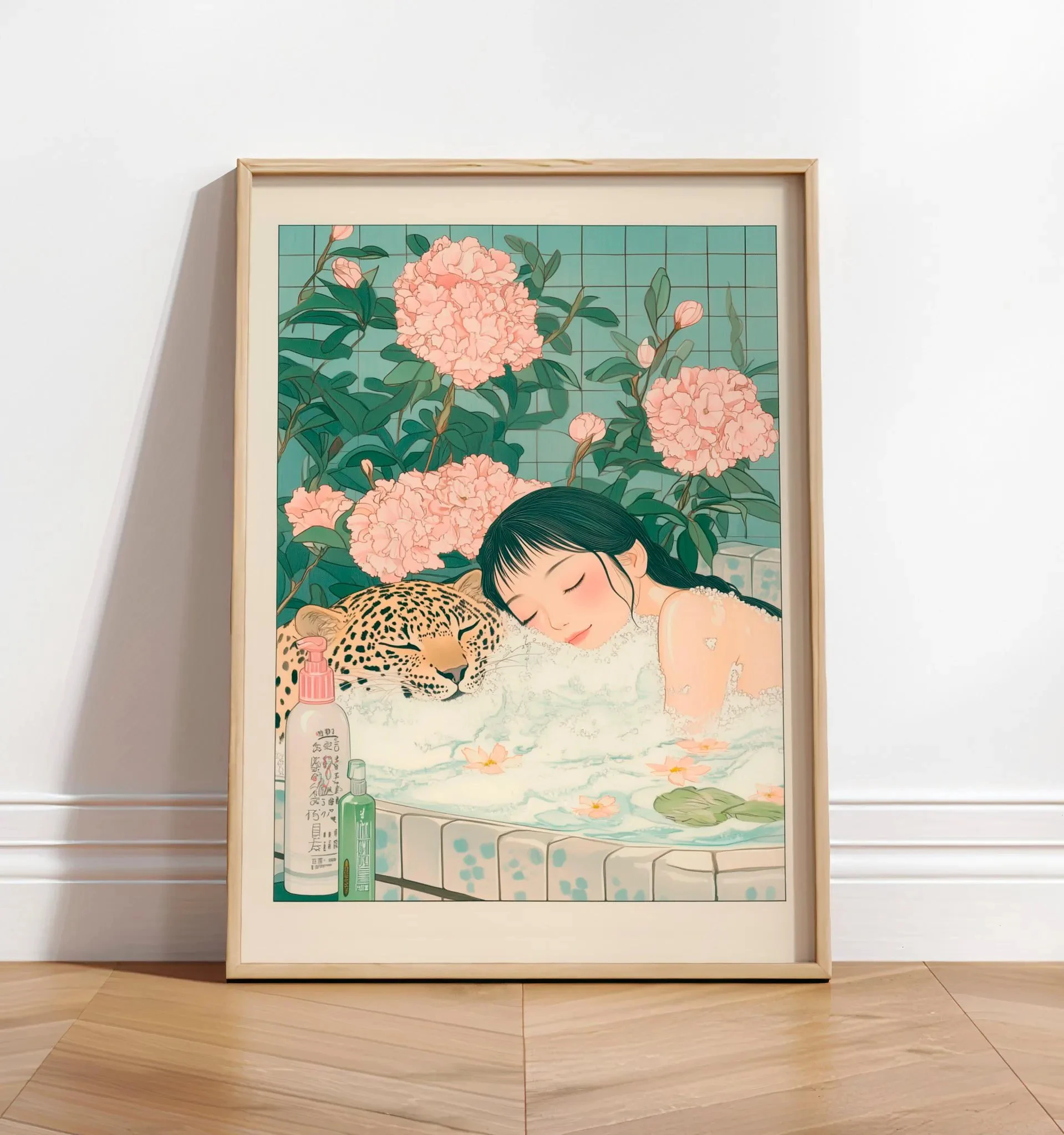 Japanese Shiba Dog in Bathtub Poster Prints Canvas Painting Retro Aesthetic Wall Art Picture Japandi Bathroom Toilet Home Decor