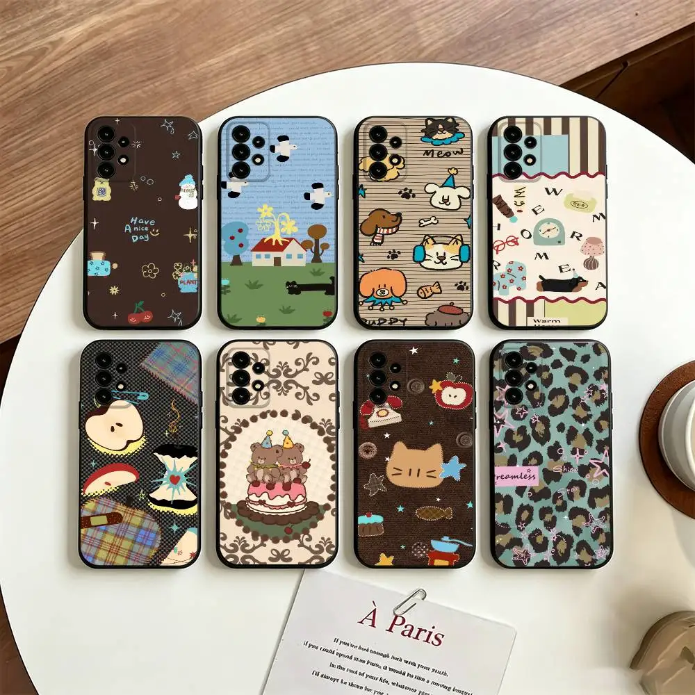 Retro Korean-style INS vibe Phone Case For Samsung S25/S24/S23/S22/S21/S20/Plus,Fe,Lite/Others Black Cover