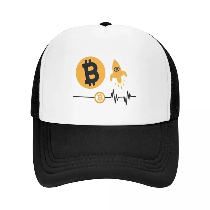 Bitcoin Rocket Print Trucker Hat Unisex Adjustable Breathable Casual Cap for Daily Outdoor Wear